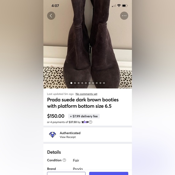 Prada dark brown suede bootie with platform bottom size 36.5 - Authenticated - Picture 2 of 12